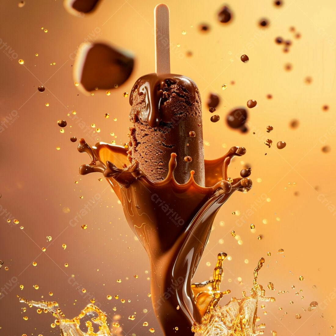 Picolé de chocolate em splash de calda