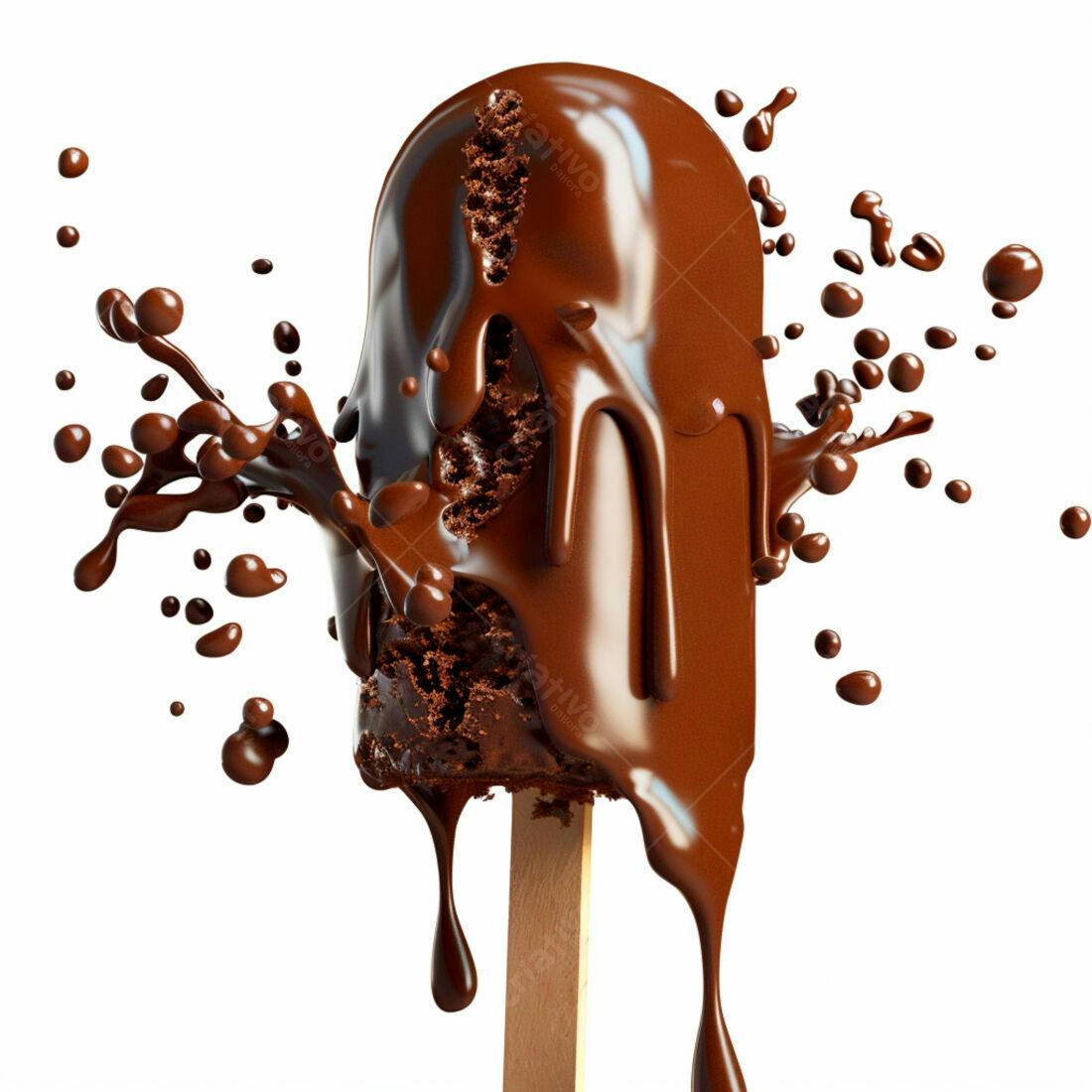 Picolé de chocolate derretendo com respingos