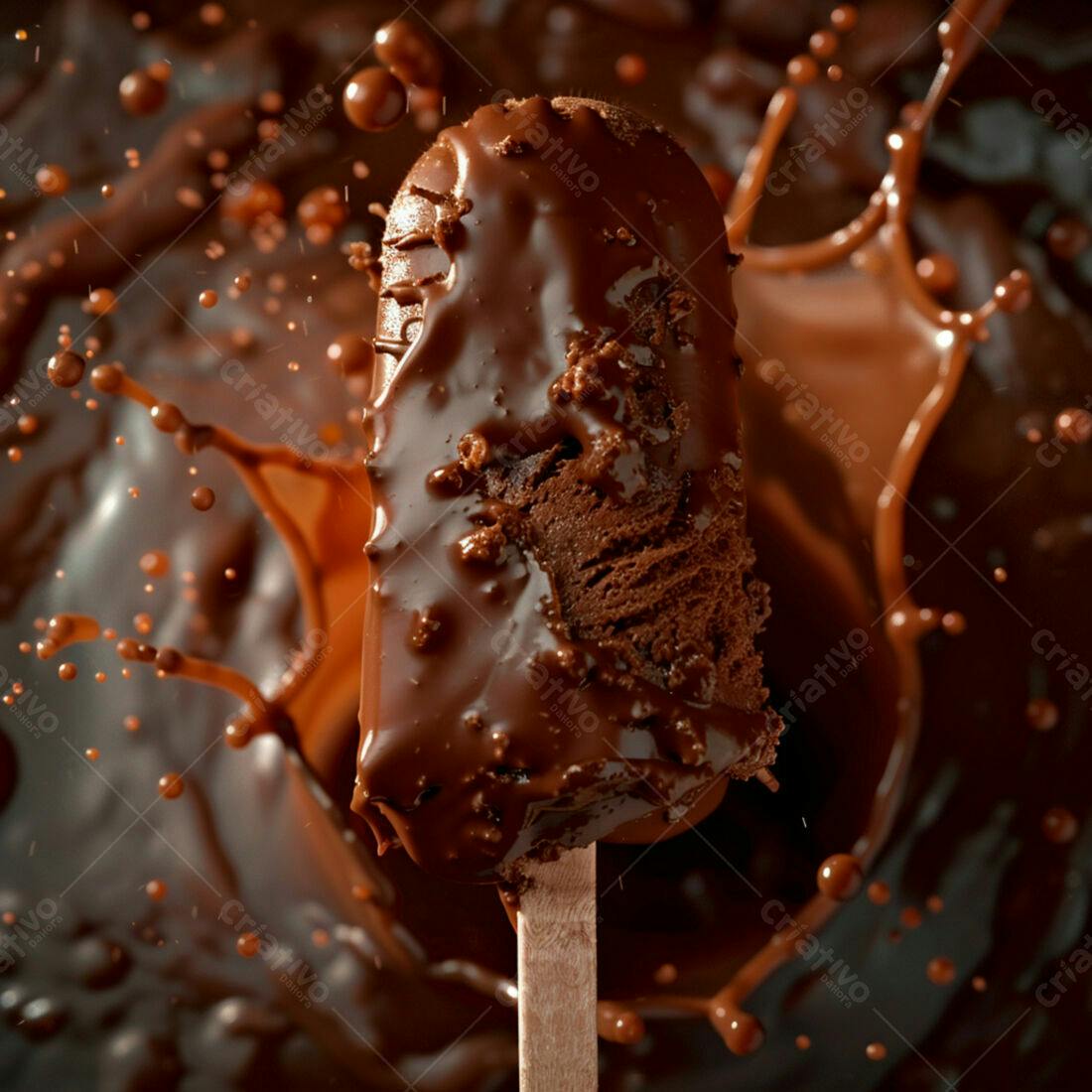 Picolé de chocolate mergulhado em calda