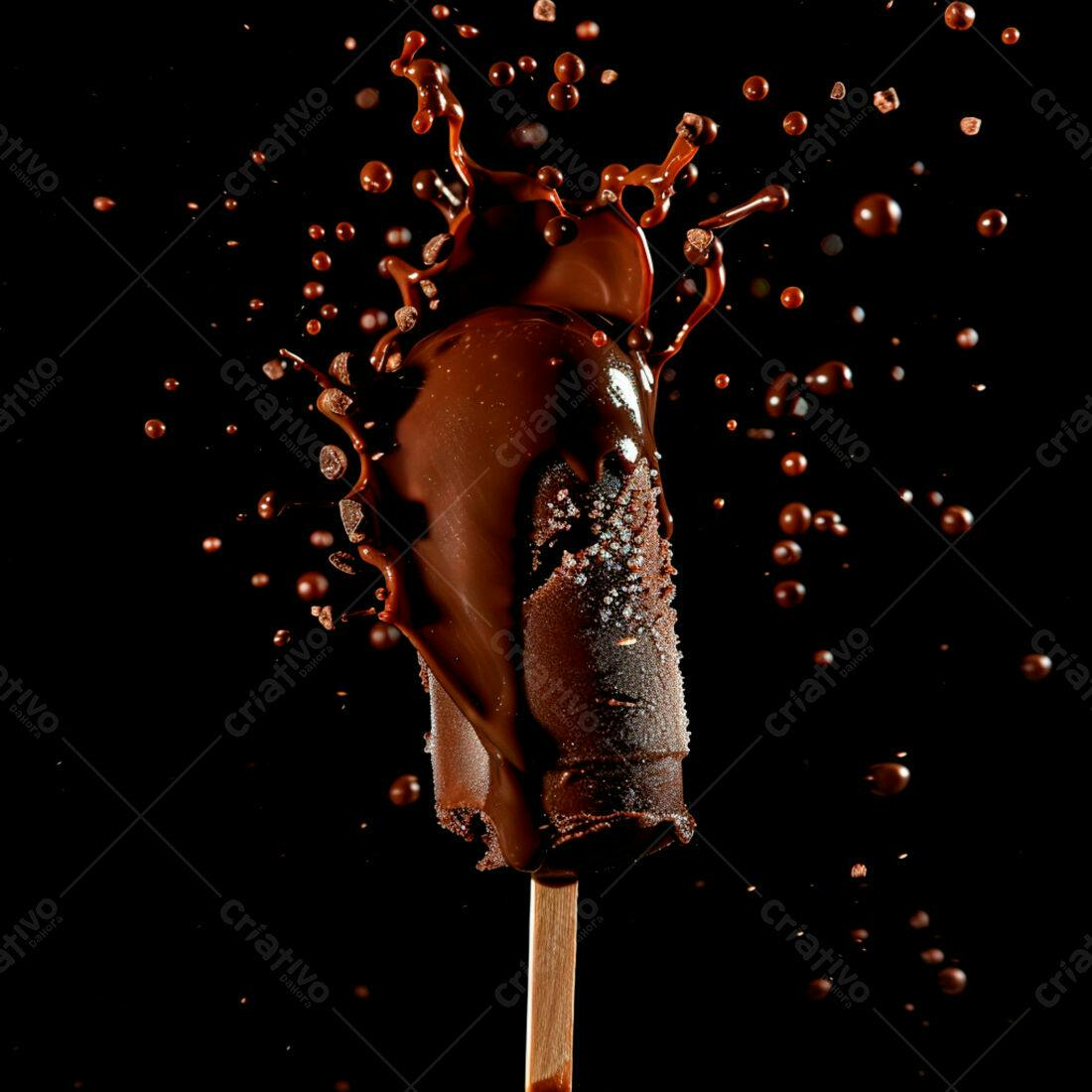Picolé de chocolate derretendo em explosão