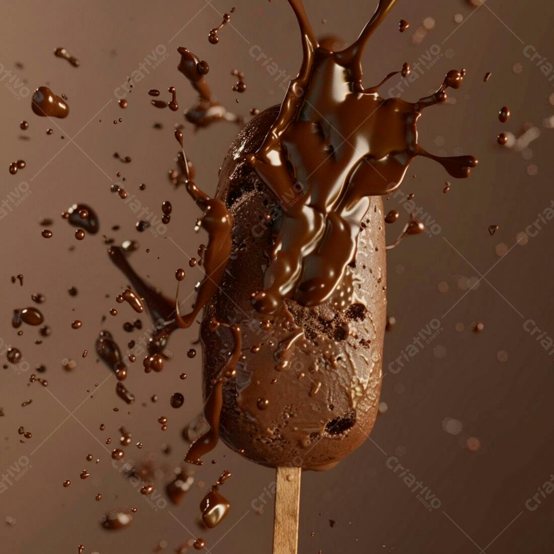 Picolé de chocolate com calda em movimento