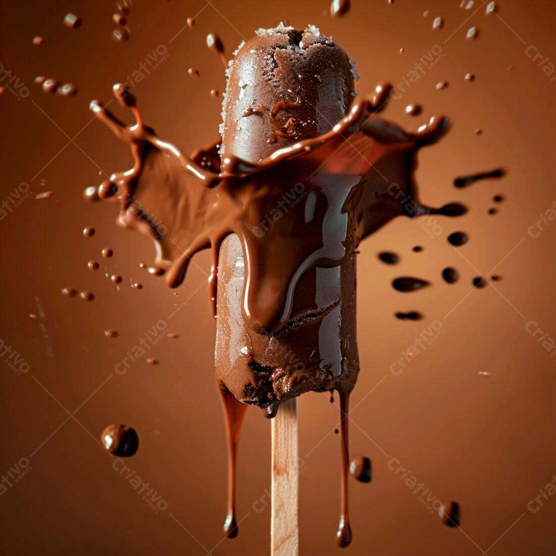 Picolé de chocolate derretendo em splash