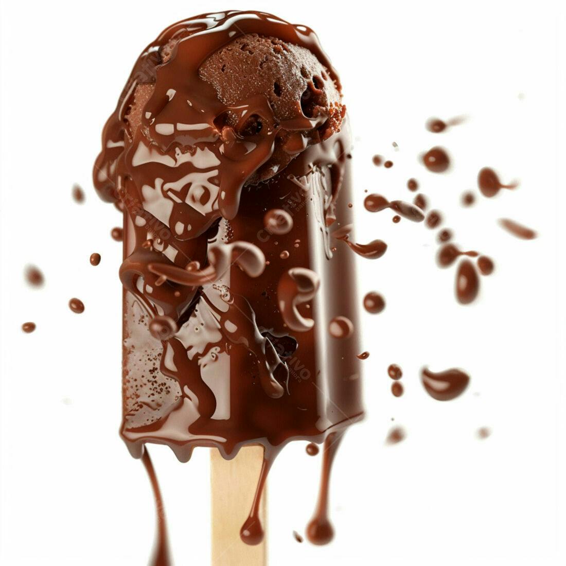 Picolé de chocolate derretido com gotas caindo