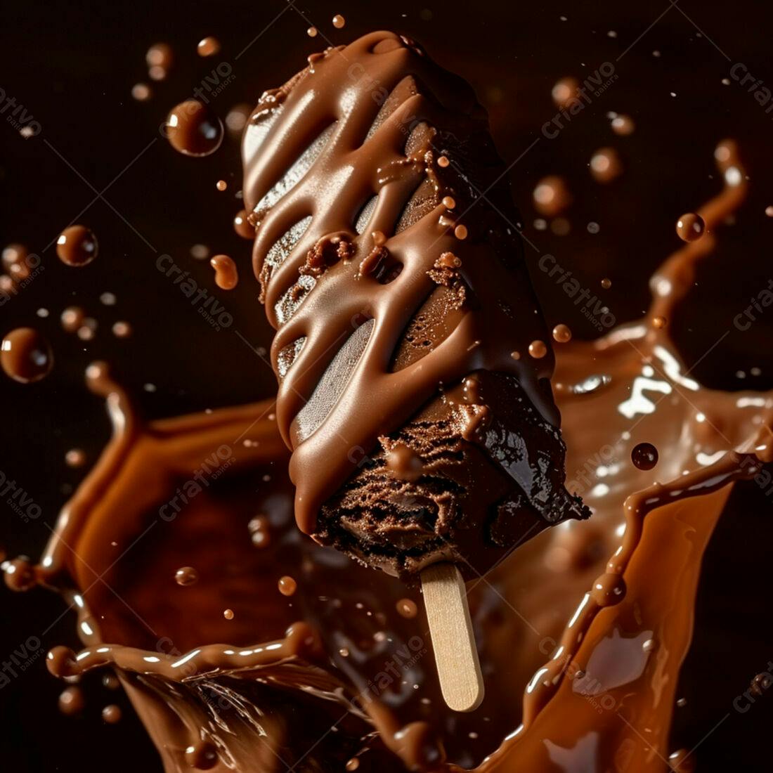 Picolé de chocolate em calda cremosa
