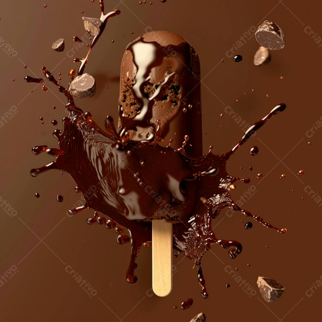 Picolé de chocolate mergulhado em calda