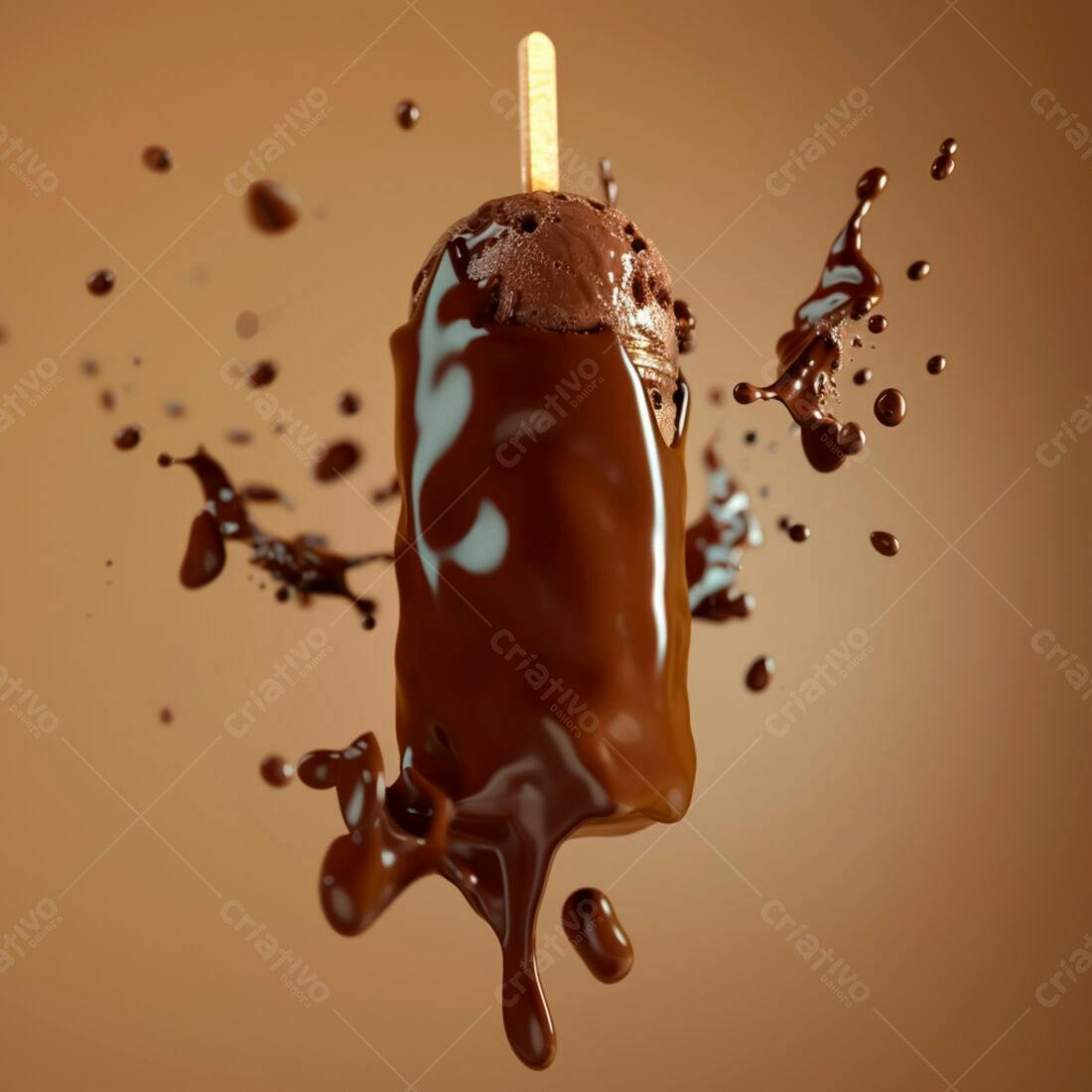 Picolé de chocolate derretendo em movimento