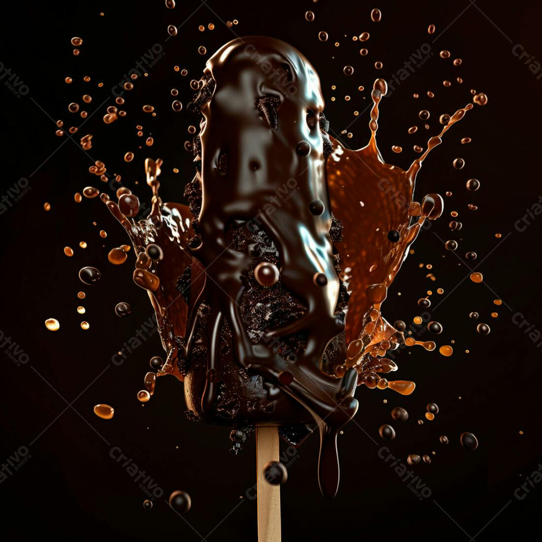 Picolé de chocolate derretido em splash