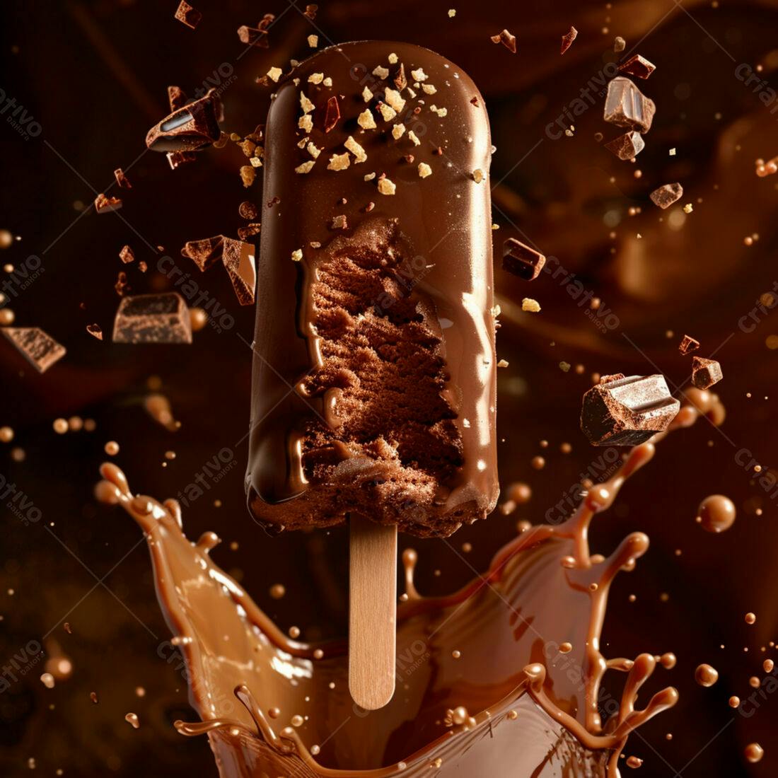 Picolé de chocolate derretendo em calda