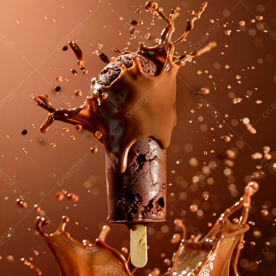 Sorvete de chocolate em splash de chocolate