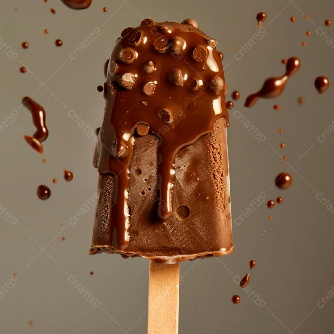 Picolé de chocolate derretido com gotas