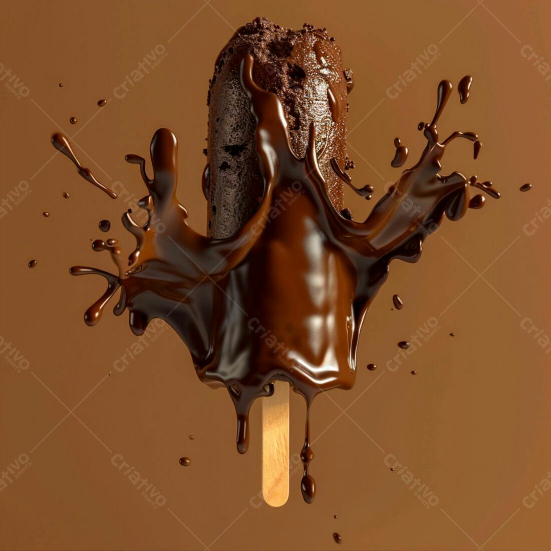 Picolé de chocolate derretido em splash