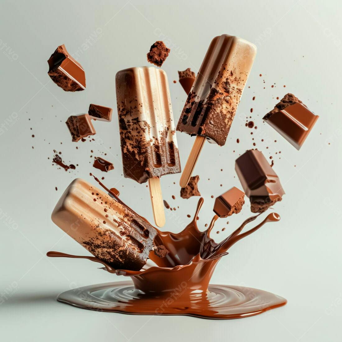 Picolés de chocolate caindo em calda
