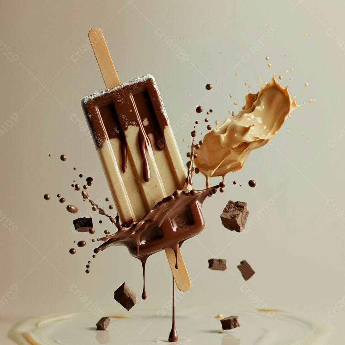 Picolé de chocolate e creme em explosão