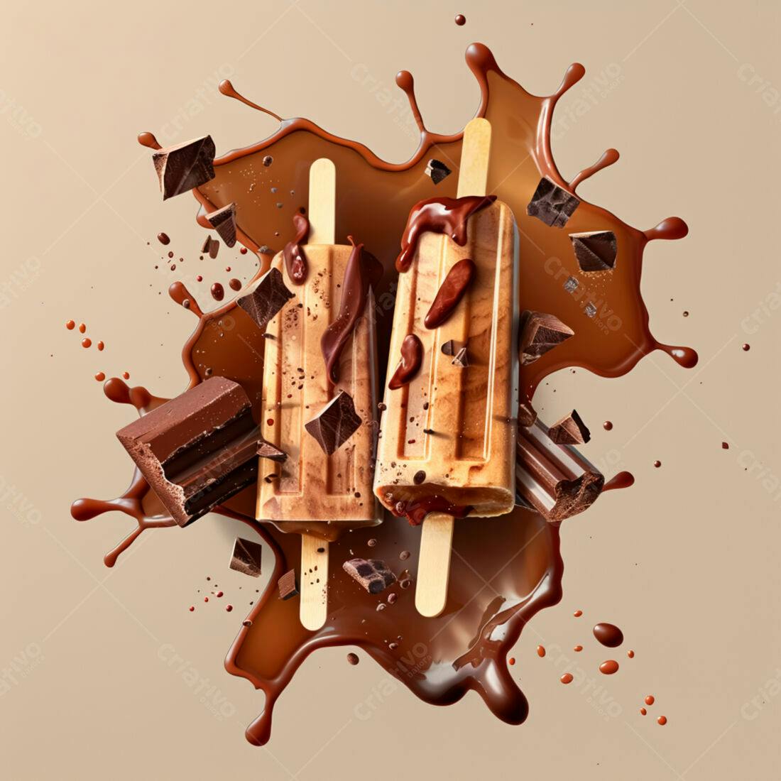 Picolés de chocolate derretidos em calda