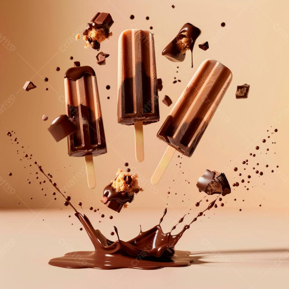 Picolés de chocolate e doce de leite em queda