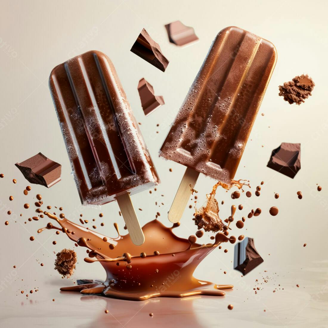 Picolés de chocolate em splash de calda