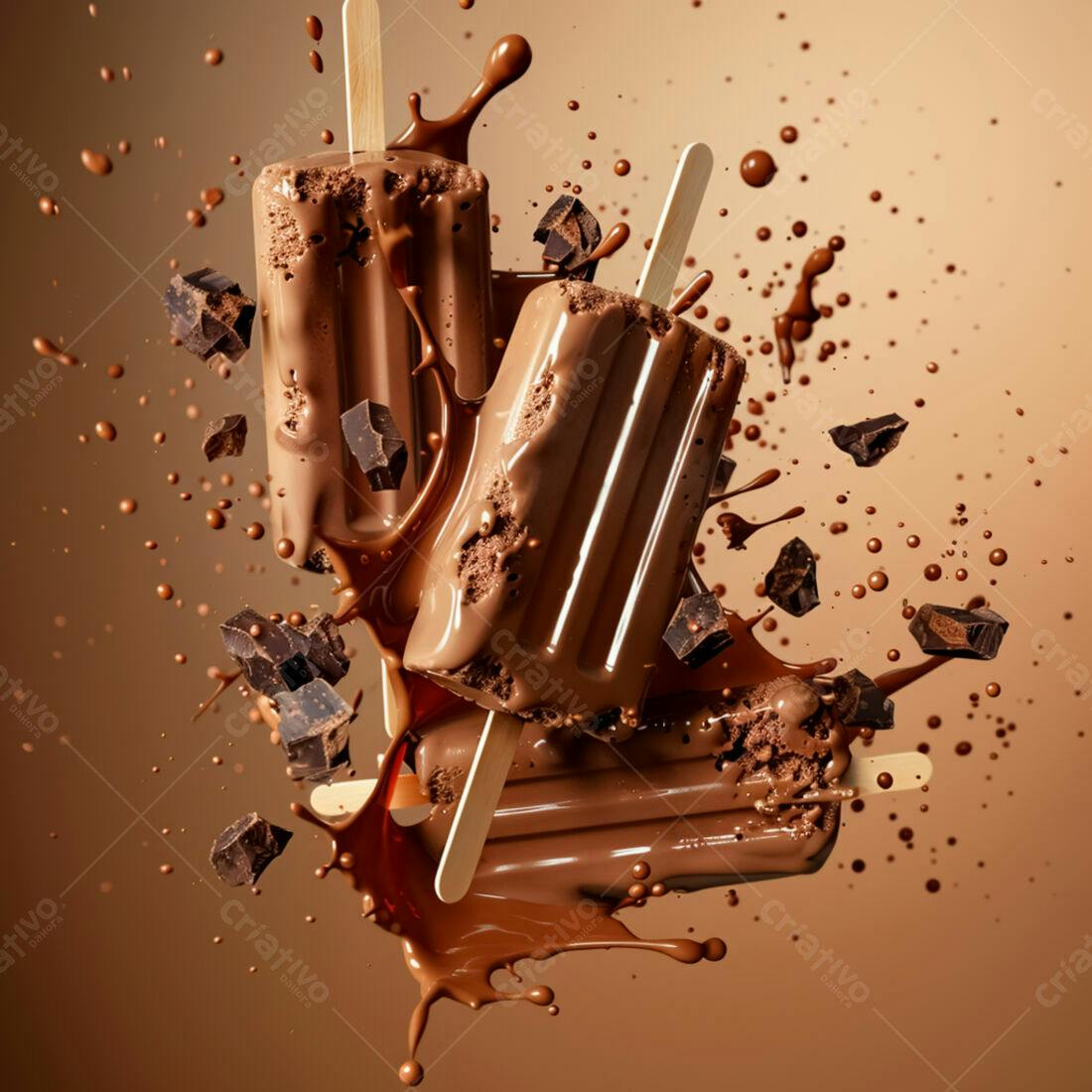 Picolés de chocolate derretidos em ação