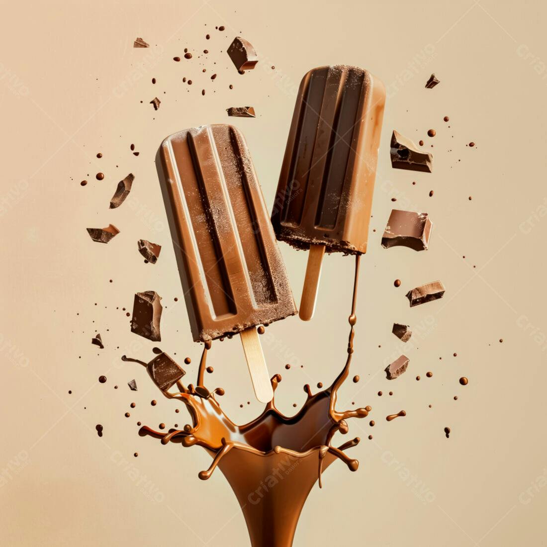 Picolés de chocolate em splash de calda