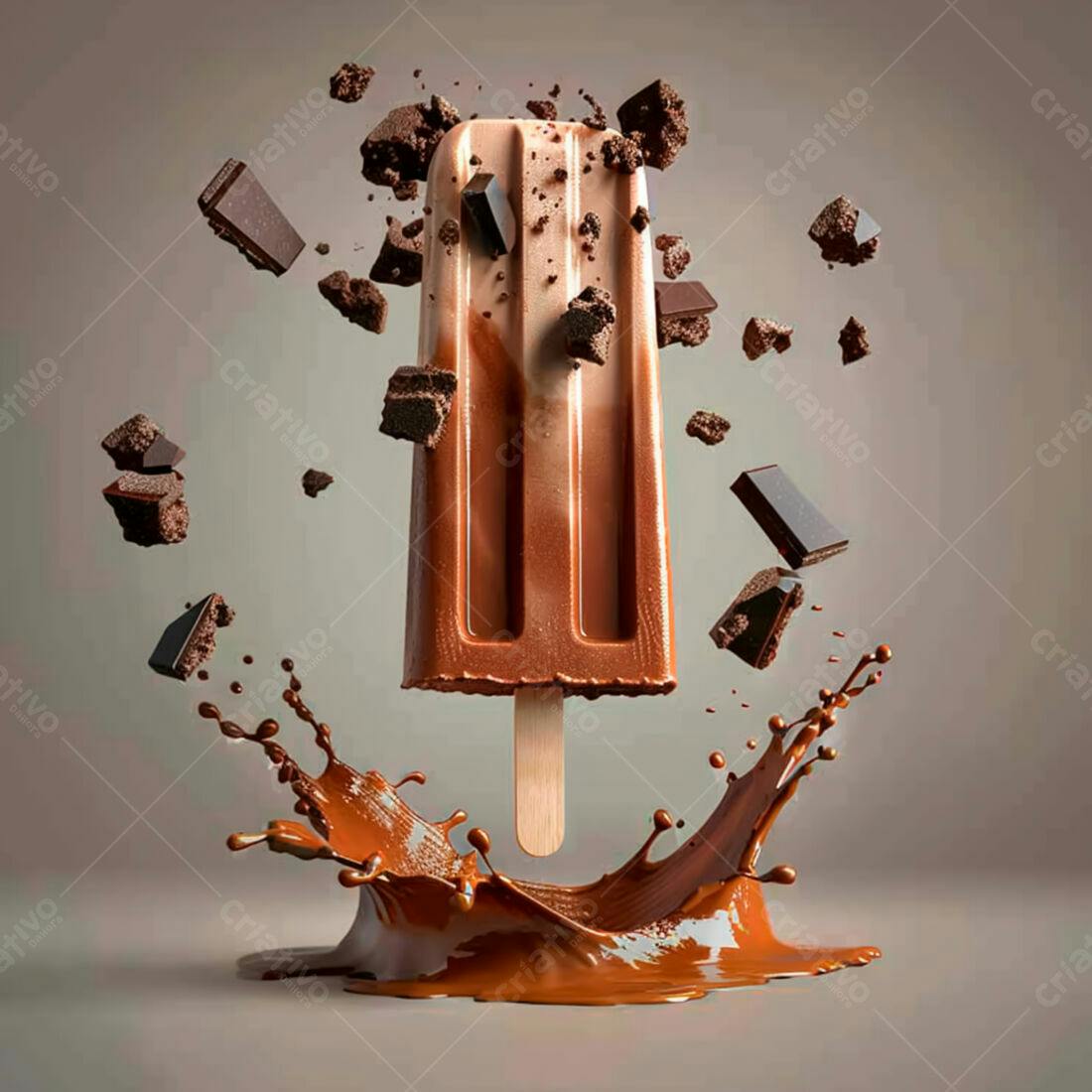 Picolé de chocolate com pedaços de brownie