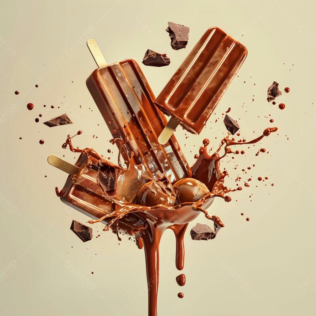 Picolés de chocolate em explosão de chocolate