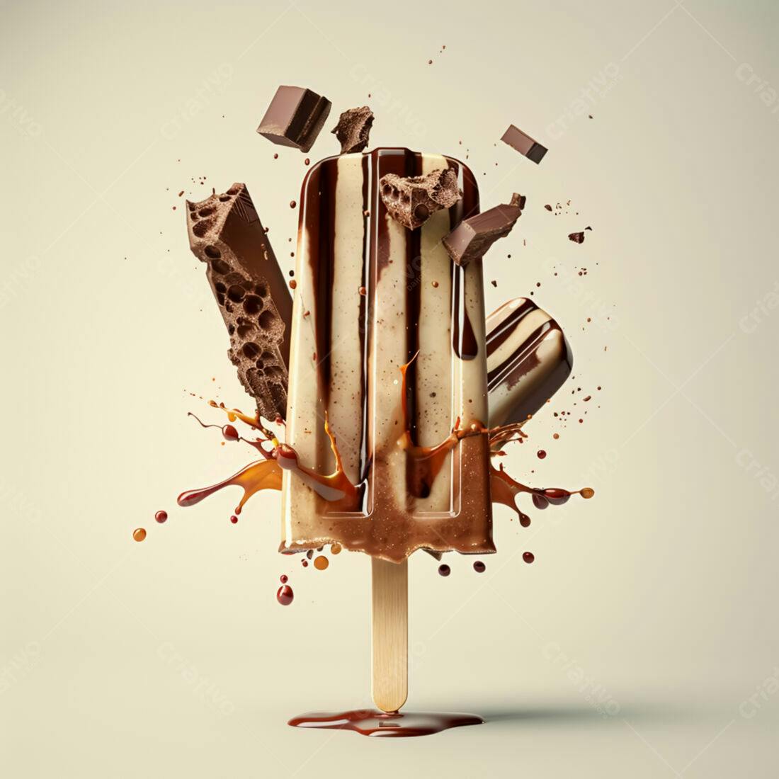 Picolé de chocolate e baunilha em ação