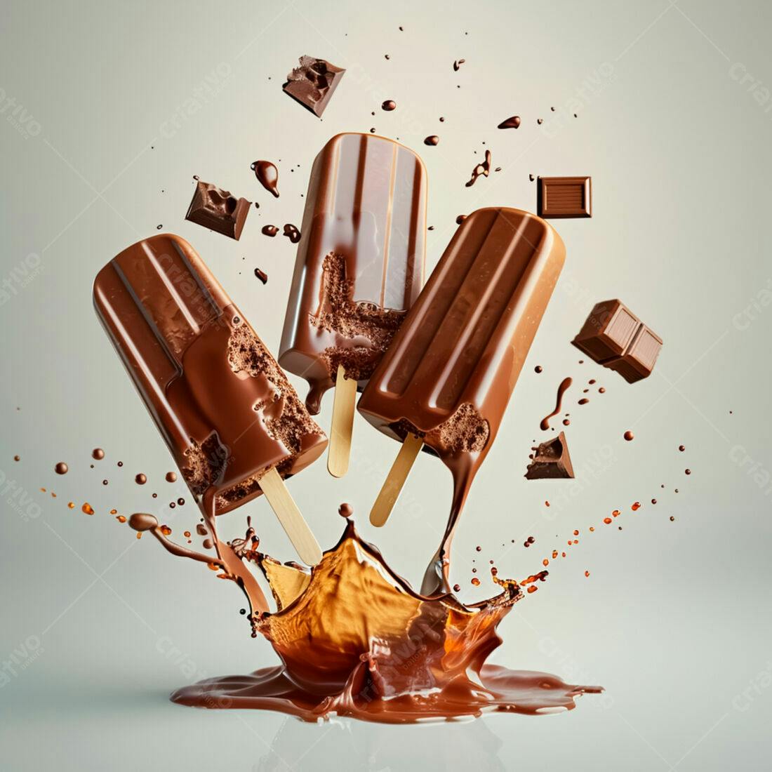 Picolés de chocolate derretendo em splash