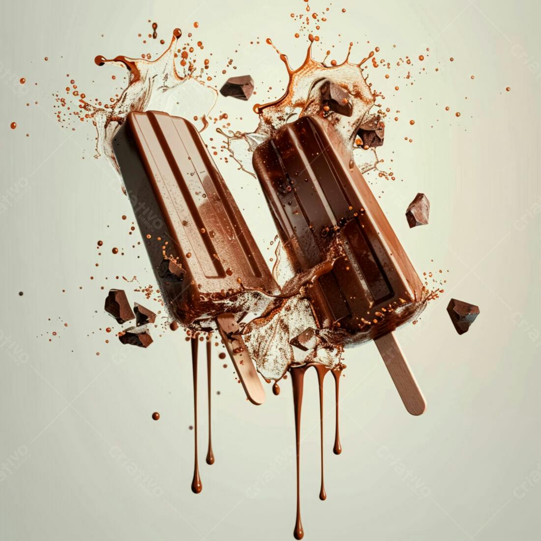 Picolés de chocolate derretidos em ação