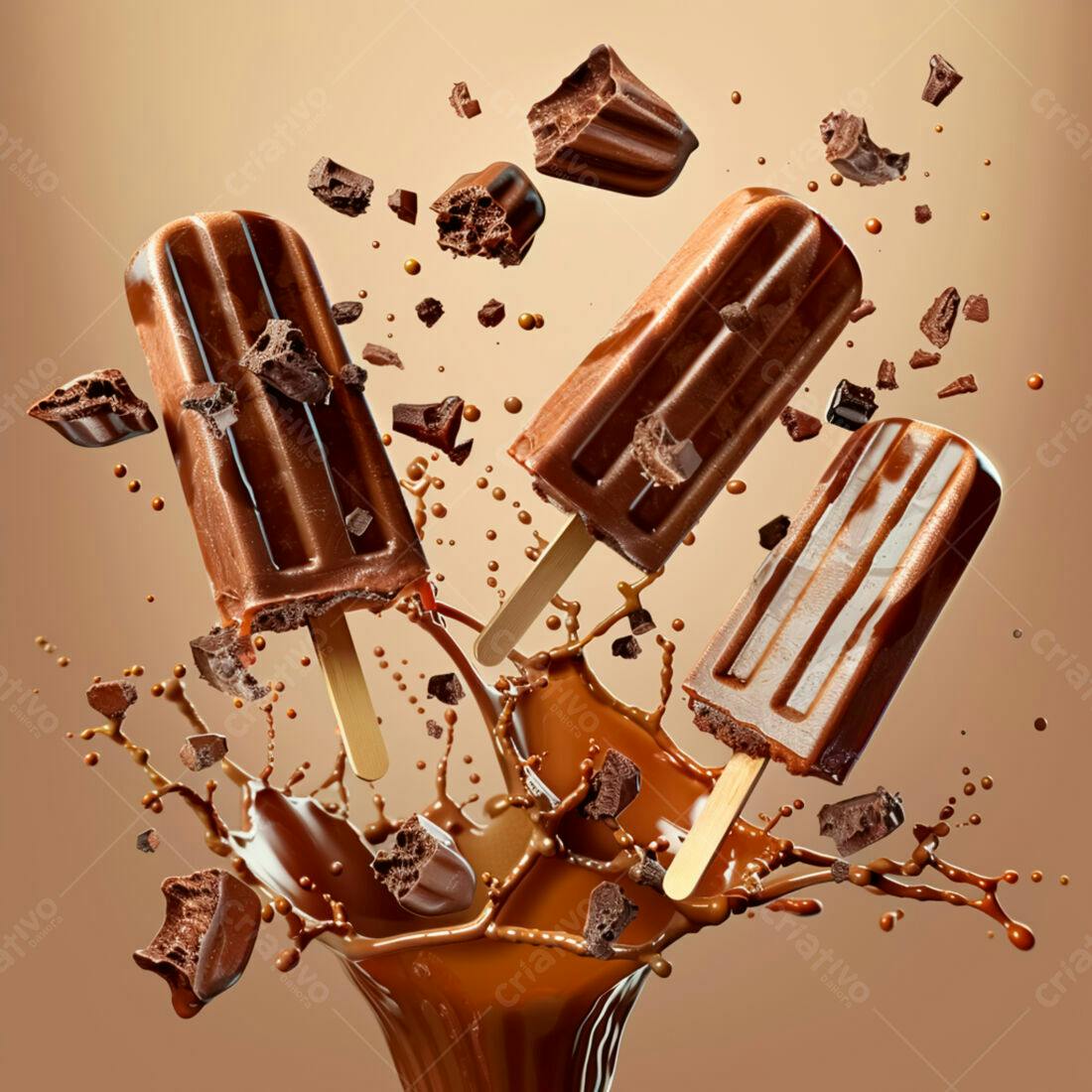 Picolés de chocolate em explosão de chocolate