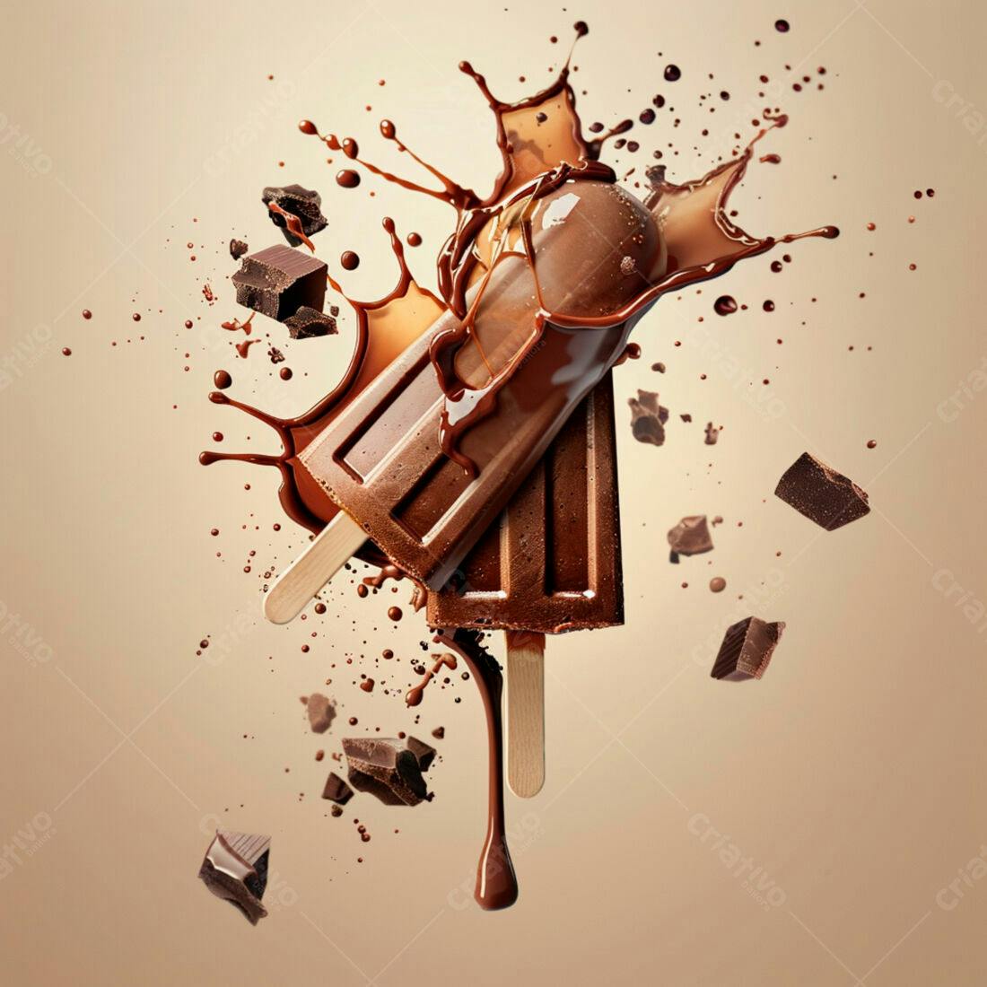Picolés de chocolate derretidos com calda