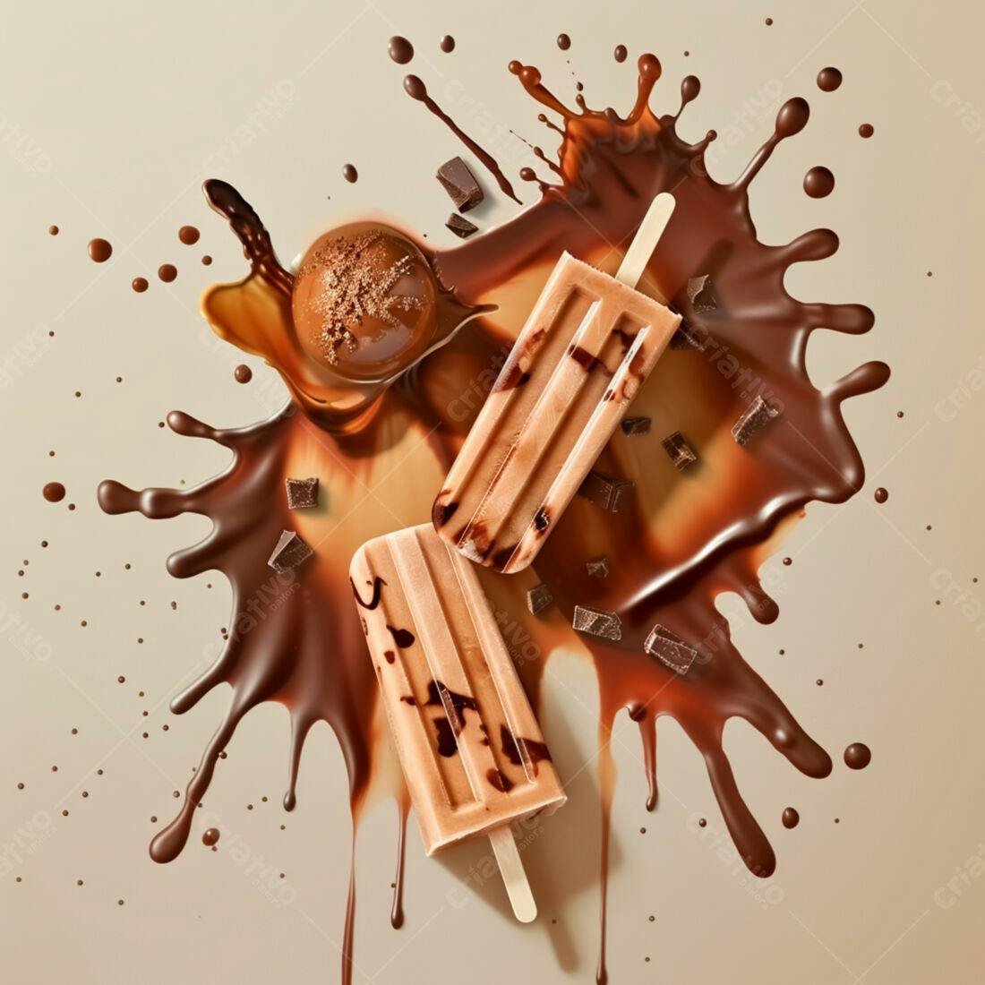 Picolés de chocolate derretido sobre fundo bege