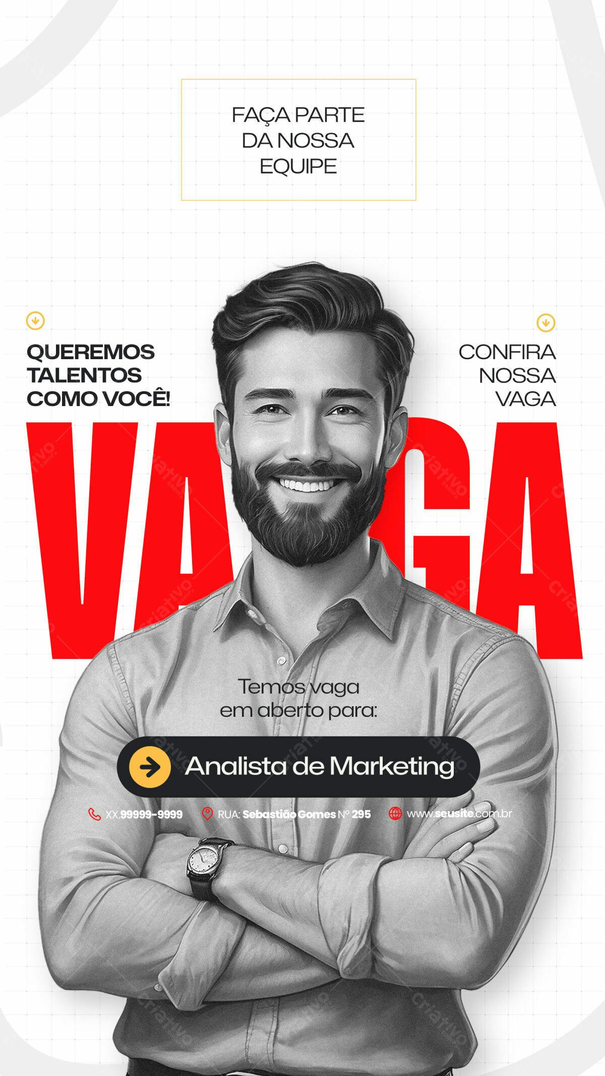 Flyer Vaga Analista de Marketing PSD Editável