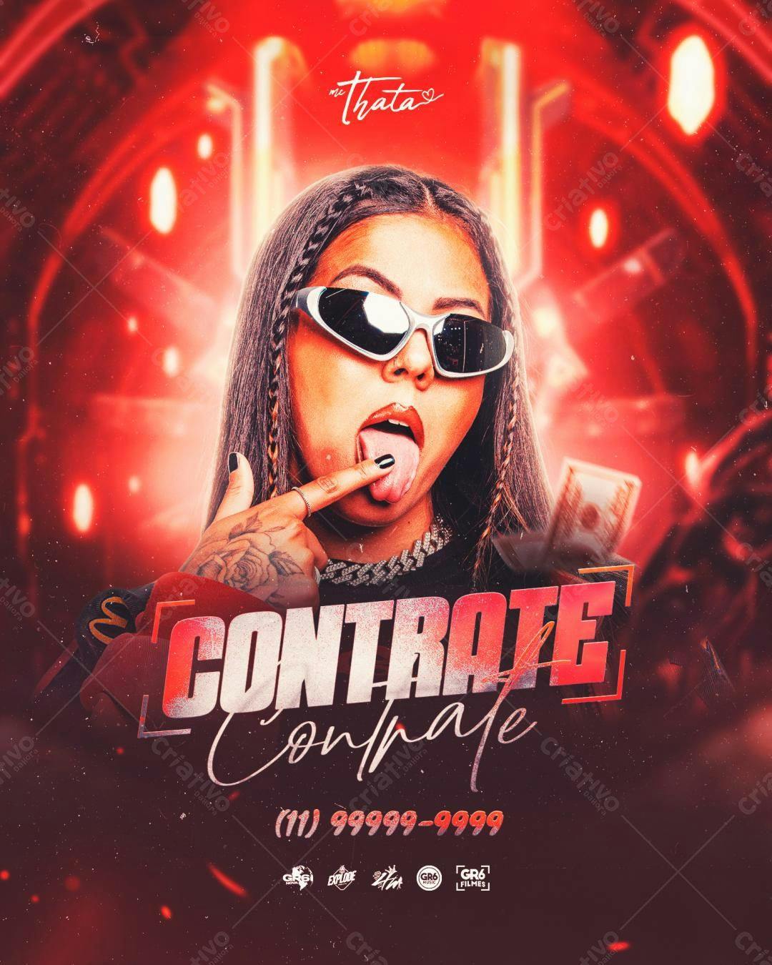 Flyer para Contratação de Mc Thata PSD Editável
