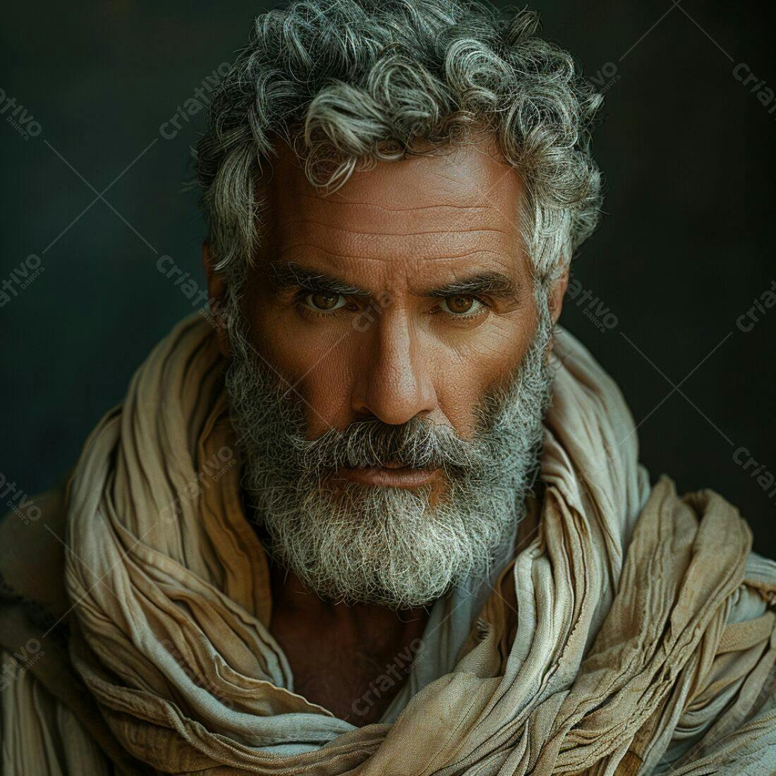 Homem com barba grisalha e cachecol bege