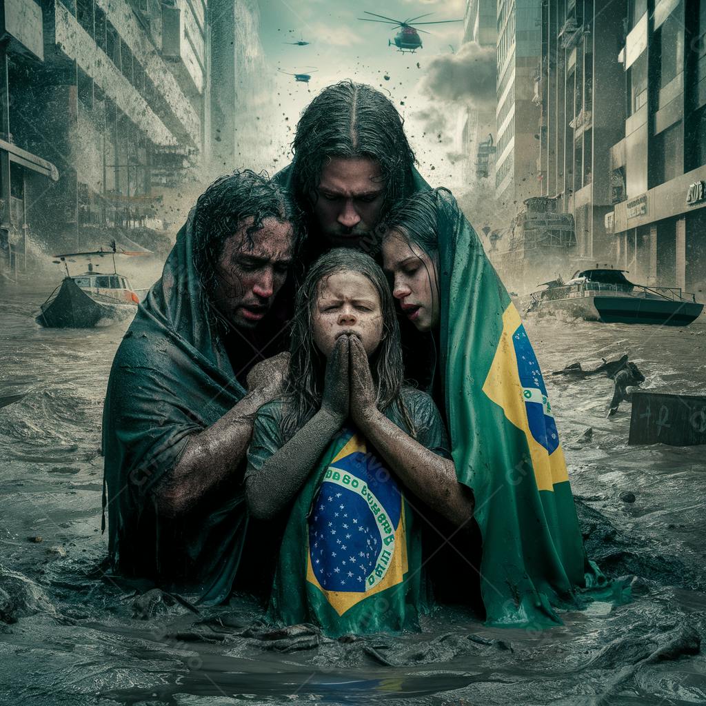 Família Brasileira em meio a enchente
