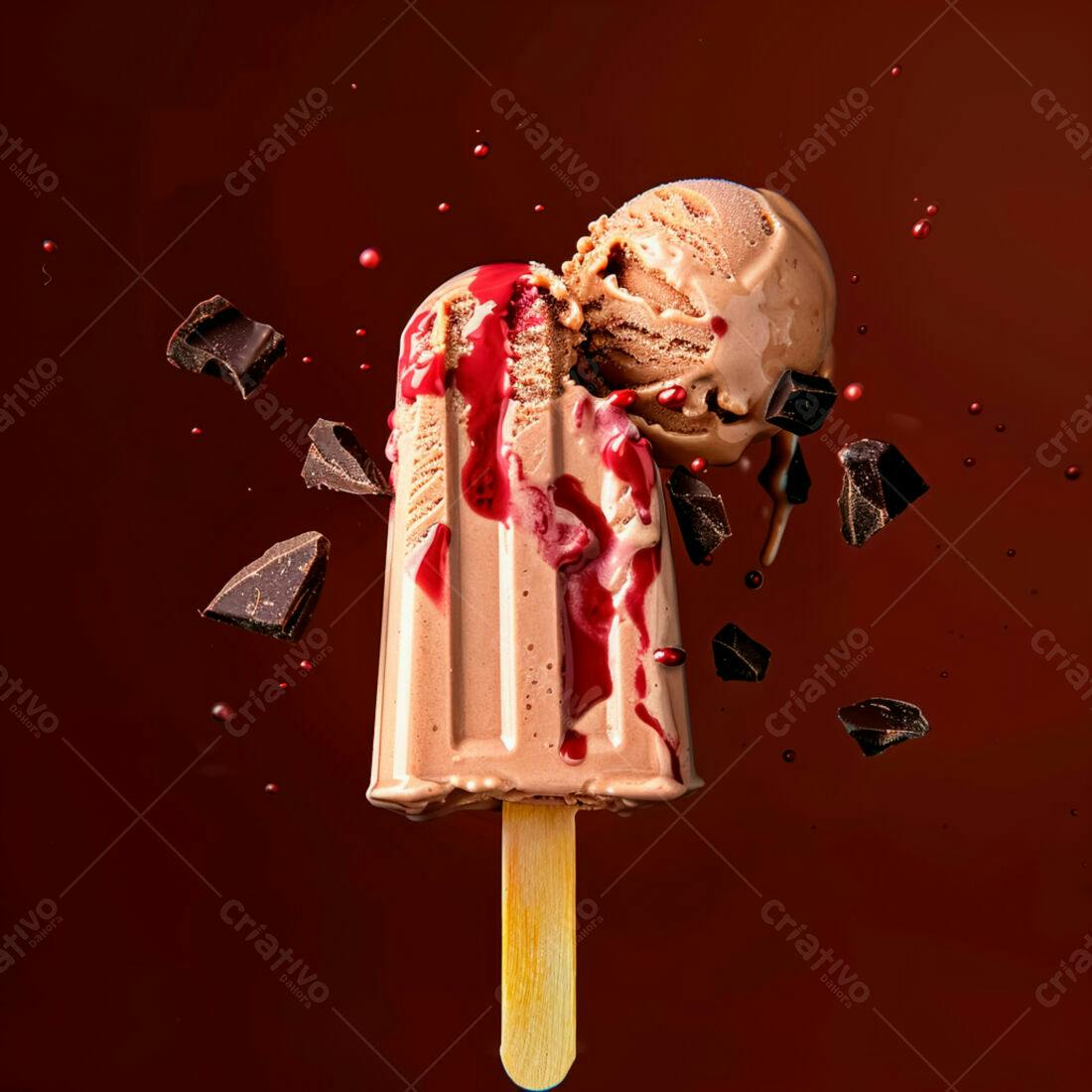 Picolé de chocolate com calda e lascas