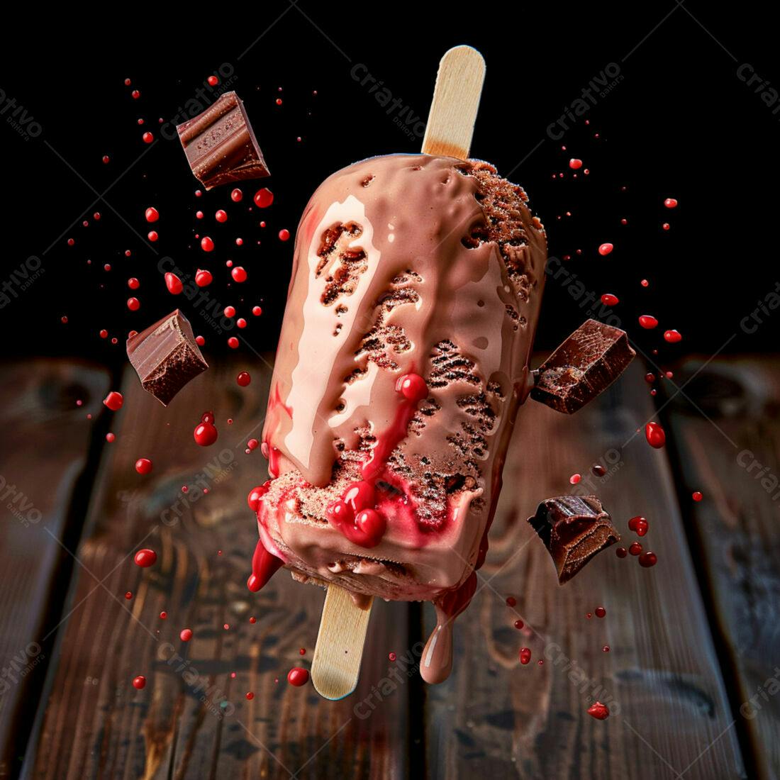 Picolé de chocolate derretido com calda