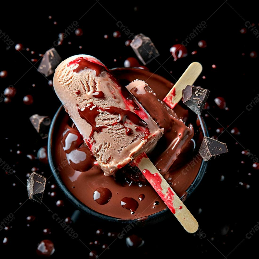Picolé de chocolate derretendo em calda