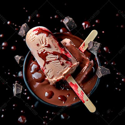 Sorvete De Chocolate Com Pedacos De Chocolate No Palito 12