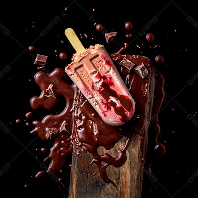 Sorvete De Chocolate Com Pedacos De Chocolate No Palito 14