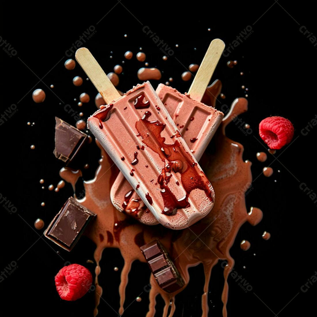 Picolés de Chocolate com Framboesa derretidos