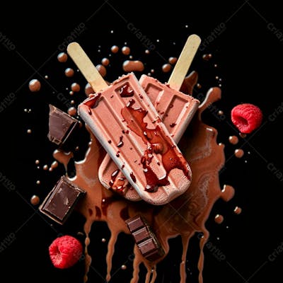 Sorvete De Chocolate Com Pedacos De Chocolate No Palito 17