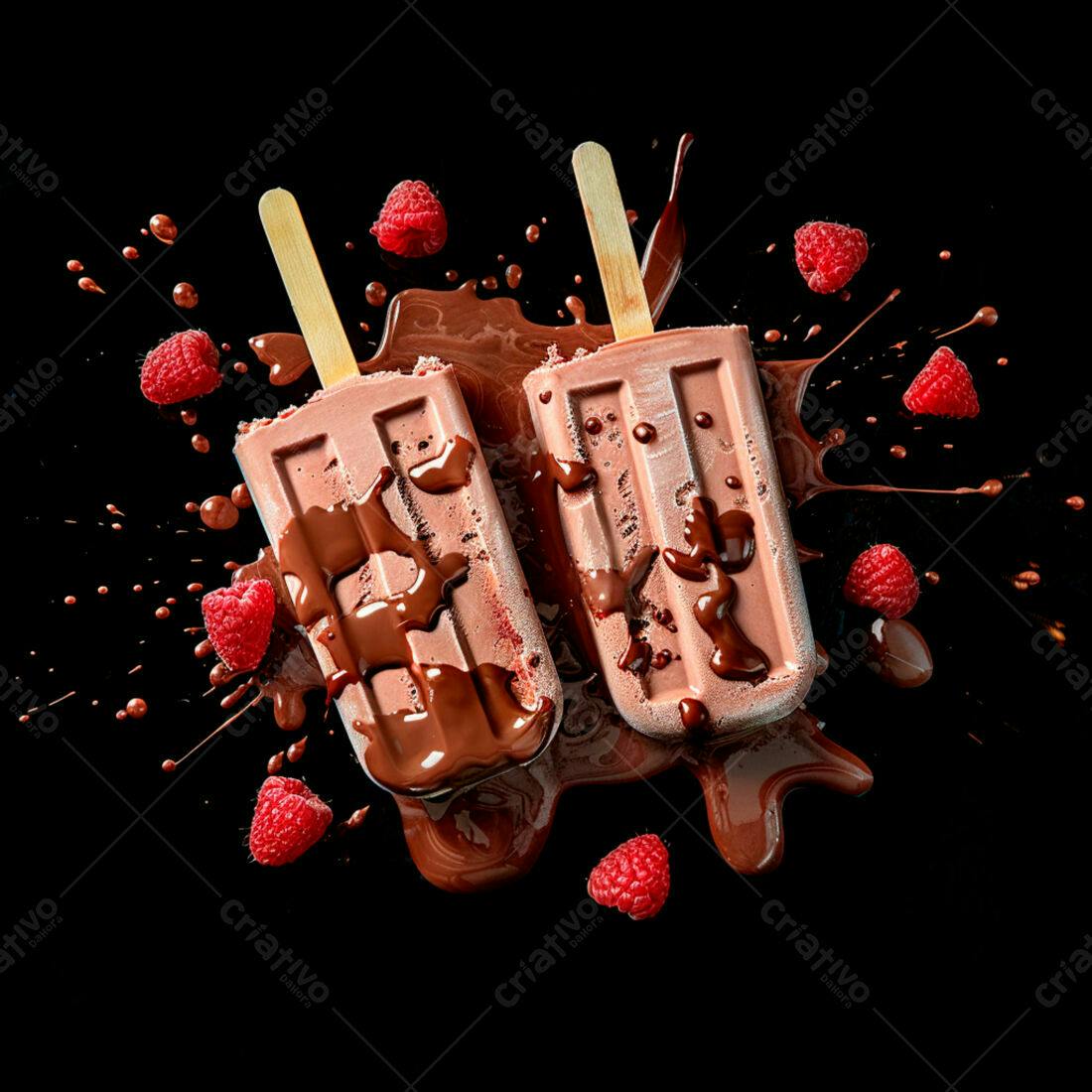 Picolés de chocolate com framboesas