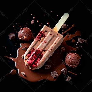 Sorvete de chocolate com pedacos de chocolate no palito 22