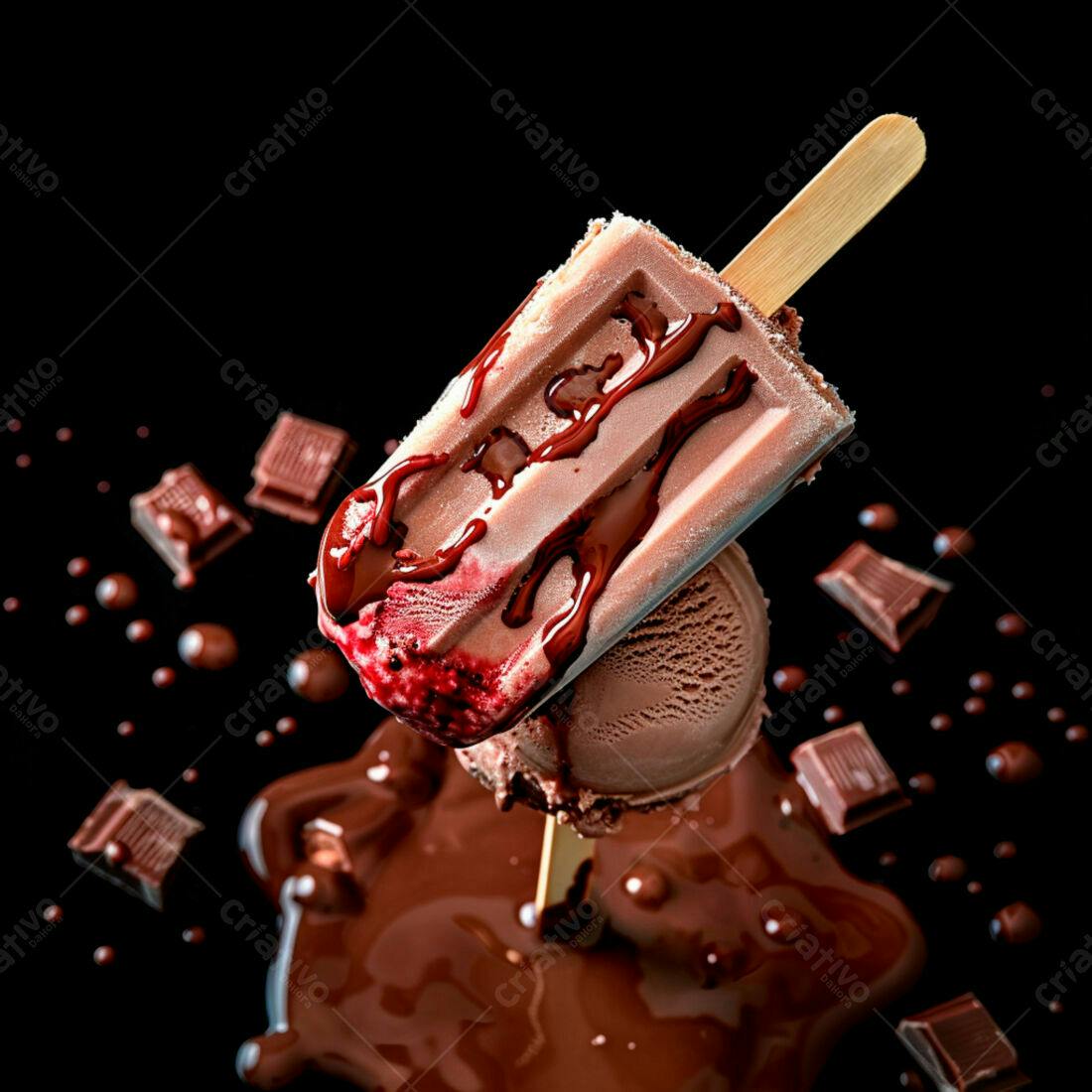 Picolé de chocolate derretendo sobre sorvete