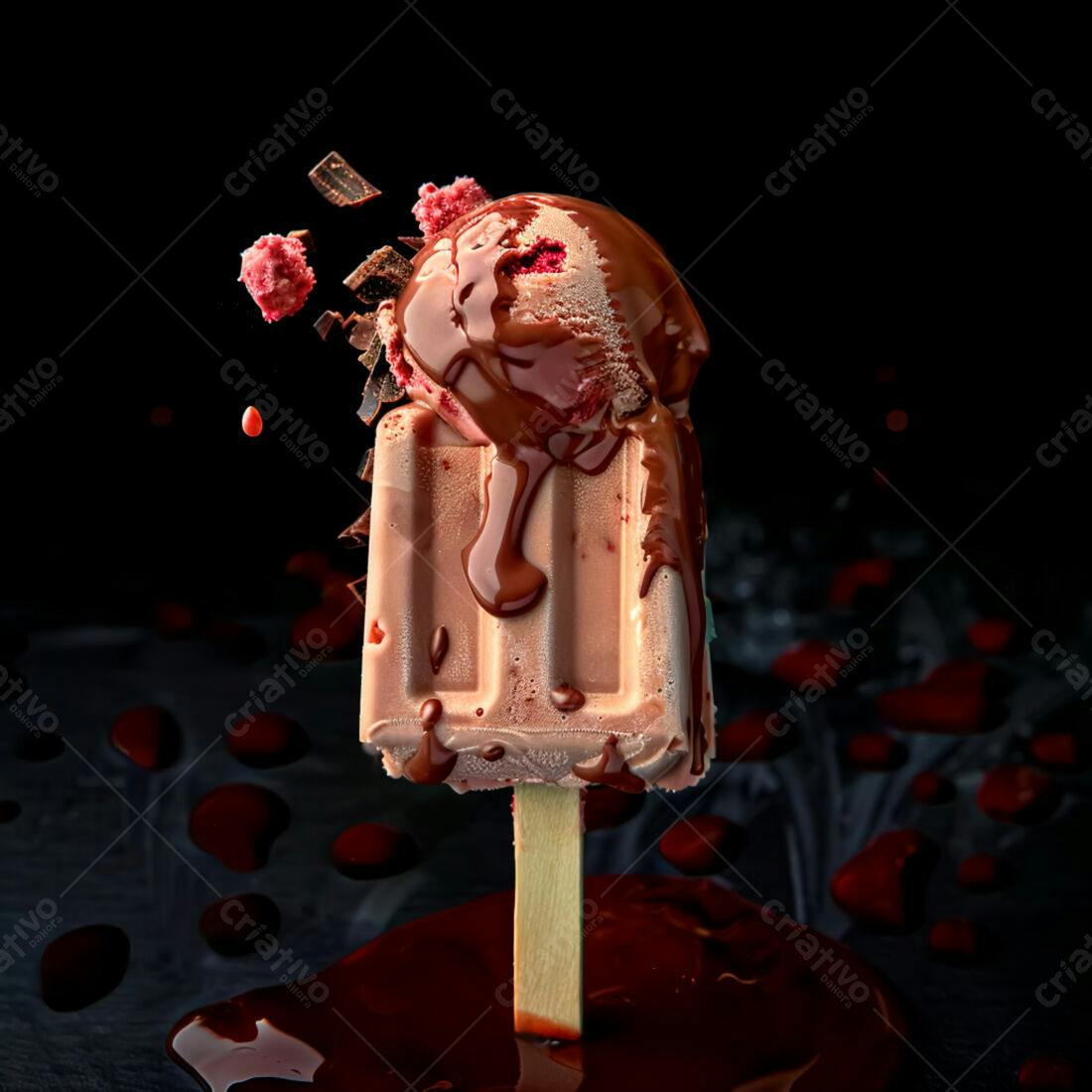 Picolé de chocolate derretido com sorvete