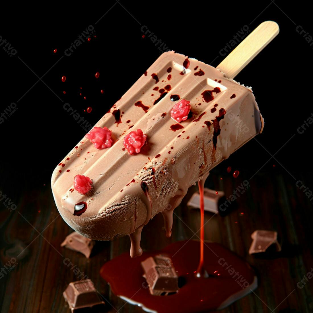Picolé de chocolate derretido com framboesas