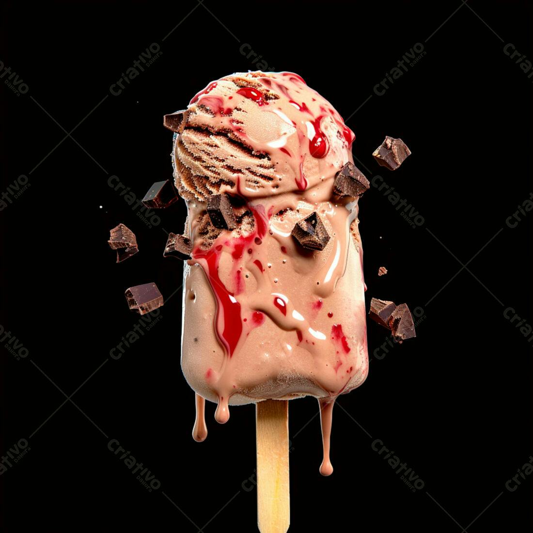 Sorvete de chocolate derretido com calda