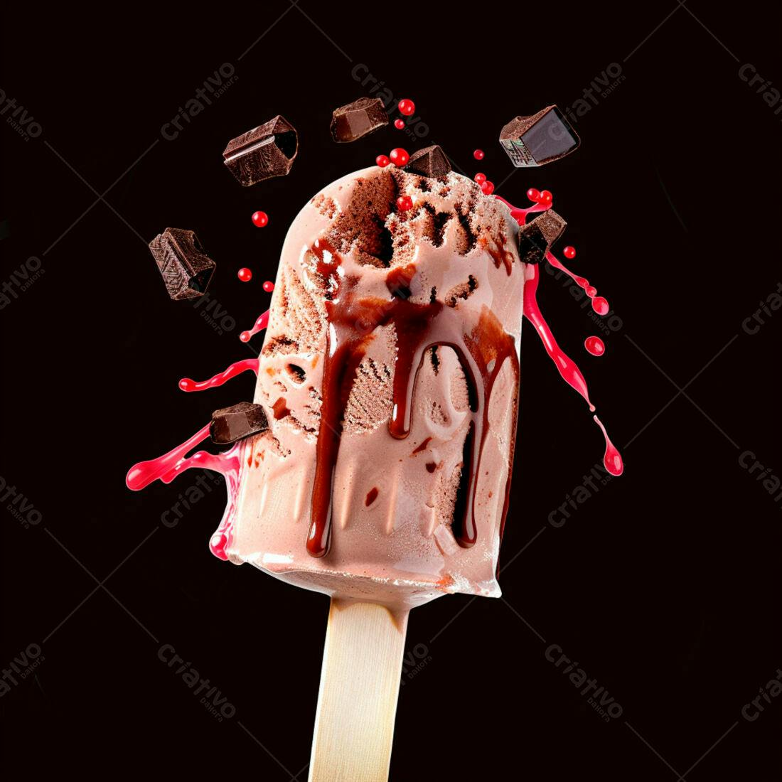 Picolé de chocolate derretendo com calda