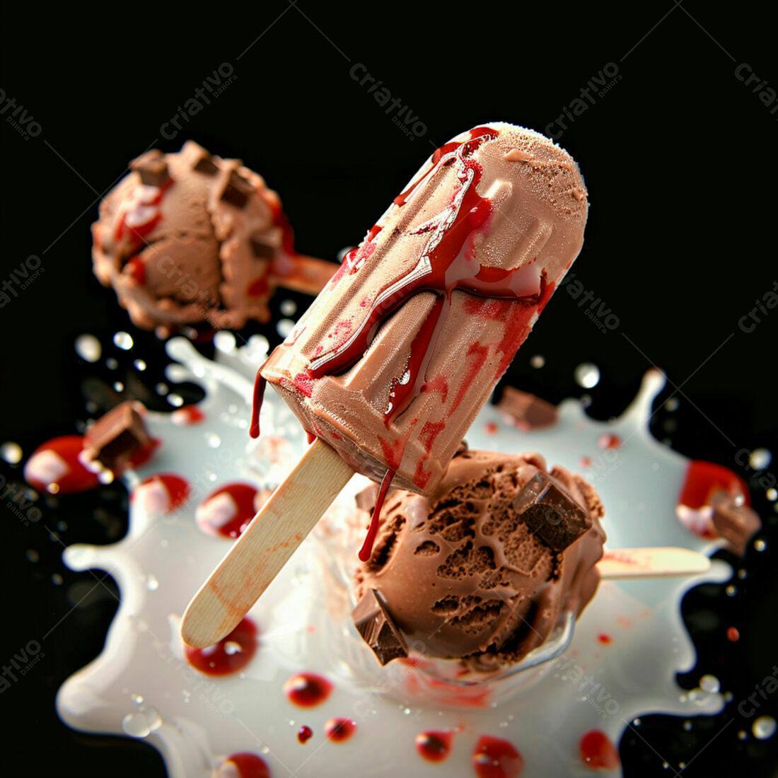 Picolé de chocolate com calda em leite