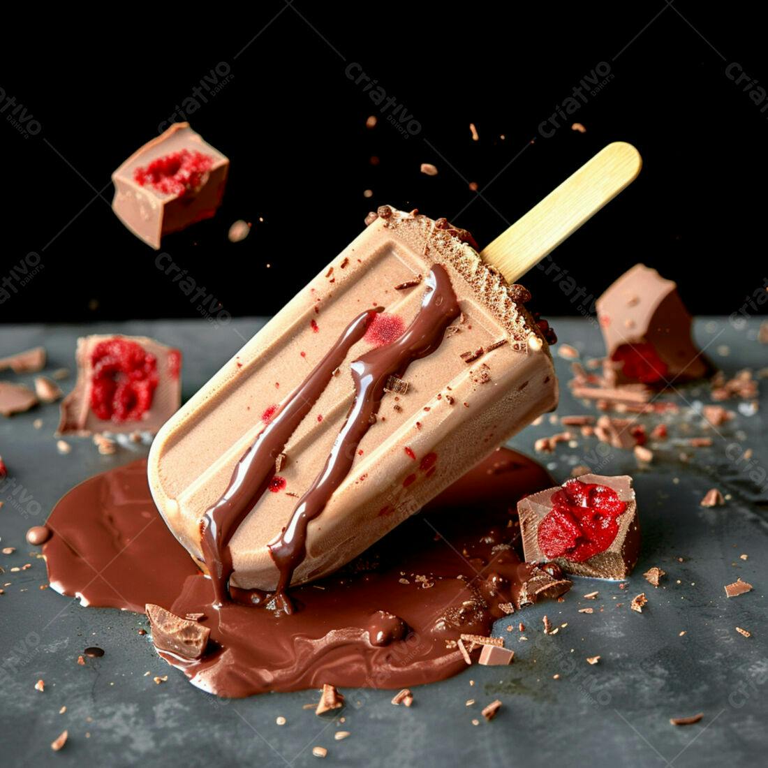 Picolé de chocolate derretido com framboesas